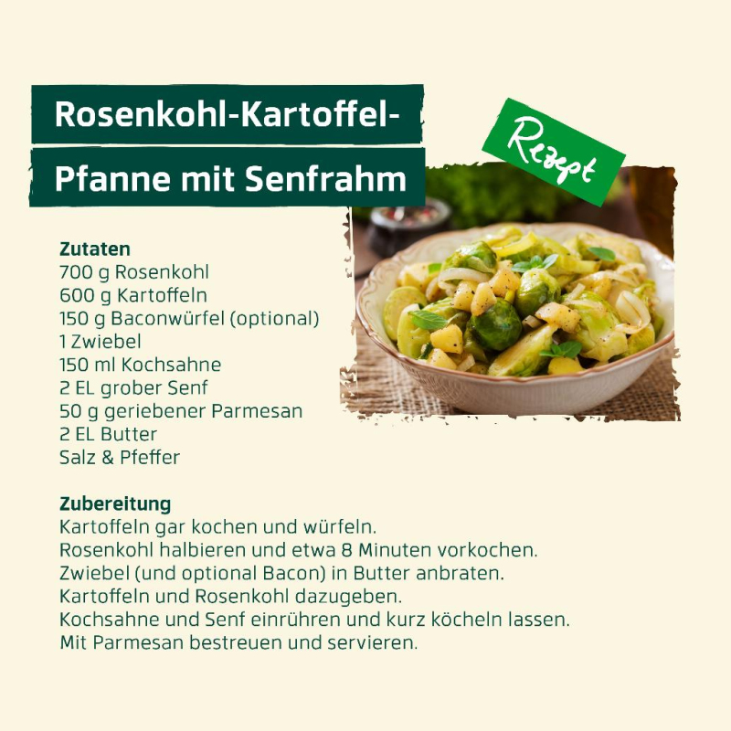 November - Rosenkohl-Kartoffel-Pfanne mit Senfrahm